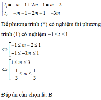 Để phương trình sin^2 x + 2(m+1)sinx - 3m (m-2) = 0 có nghiệm, các giá trị của tham số m là:  (ảnh 2)