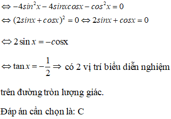 Số vị trí biểu diễn các nghiệm phương trình sin^2 x -4sinx.cosx+4cos^2=5 trên đường tròn lượng giác là? A.4  (ảnh 2)
