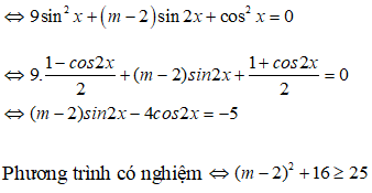 Có bao nhiêu giá trị nguyên của tham số m thuộc đoạn [-10;10] để phương trình  11sin^2x+(m-2)sin2x+3cos^2x=2 có nghiệm (ảnh 2)