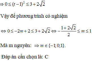 Có bao nhiêu giá trị nguyên của tham số m để phương trình sinx.cosx-sinx-cosx+m=0 có nghiệm? A.1 B.2 C.3 D.4 (ảnh 2)