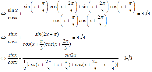 Phương trình tanx + tan(x +pi/3) +tan(x + 2 pi/3) =3 căn bậc hai của 3 tương đương: A.cotx=căn bậc hai của 3 (ảnh 2)