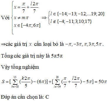 Tổng các nghiệm của phương trình 2cos3x(2cos2x+1)=1 trên đoạn [ -4pi;6pi] là: A.61pi B.72pi C.50pi D.56pi (ảnh 4)