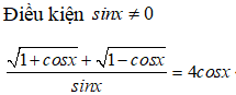 Số nghiệm thuộc đoạn [0;2017] của phương trình ((căn bậc hai của 1 +cosx) +(căn bậc hai của 1- cosx))/sinx=4cosx là (ảnh 1)