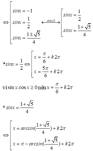 Số nghiệm thuộc đoạn [0;2017] của phương trình ((căn bậc hai của 1 +cosx) +(căn bậc hai của 1- cosx))/sinx=4cosx là (ảnh 4)