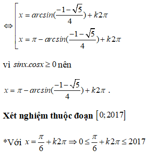 Số nghiệm thuộc đoạn [0;2017] của phương trình ((căn bậc hai của 1 +cosx) +(căn bậc hai của 1- cosx))/sinx=4cosx là (ảnh 6)