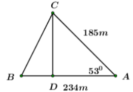 Tính khoảng cách giữa hai điểm B và C, biết rằng từ vị trí A ta đo được: AB = 234m, (ảnh 2)