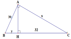 Tìm x; y trong hình vẽ sau x = 30; y = 28 x=2 căn 481, y=225/8  C. x = 18; y = 40 (ảnh 1)