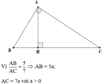 Cho tam giác ABC vuông tại A. Biết AB/AC=5/7. Đường cao Ah=15cm Tính HC (ảnh 1)