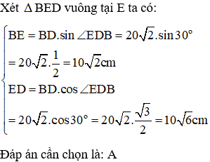 Cho tứ giác ABCD có AB = AC = AD = 20cm, góc B=60 độ và góc A=90 độ Kẻ BEDC kéo dài. (ảnh 3)
