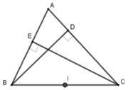 Cho tam giác ABC có các đường cao BD, CE. Biết rằng bốn điểm B, E, D, C cùng nằm trên một đường tròn. (ảnh 1)