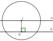 Cho a, b là hai đường thẳng song song và cách nhau một khoảng 3cm. Lấy điểm I trên a và vẽ đường tròn (ảnh 1)