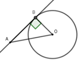 Cho đường tròn tâm O bán kính 3cm và một điểm A cách O là 5cm. Kẻ tiếp tuyến AB với đường tròn (ảnh 1)