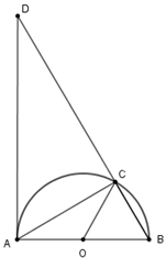 Cho nửa đường tròn (O; R), AB là đường kính. Dây BC có độ dài R. Trên tia đối của tia CB lấy điểm D (ảnh 1)