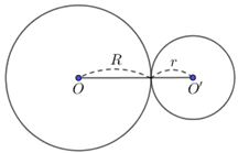 Cho hai đường tròn tiếp xúc ngoài (O; R) và (O’; r) với R > r và OO’ = d A. d = R – r (ảnh 1)