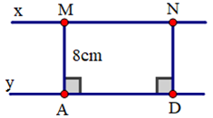 Cho hình vẽ sau: Biết x//y, MA = 8 cm. Tính ND A. ND = 32cm   B. ND = 16cm  (ảnh 1)