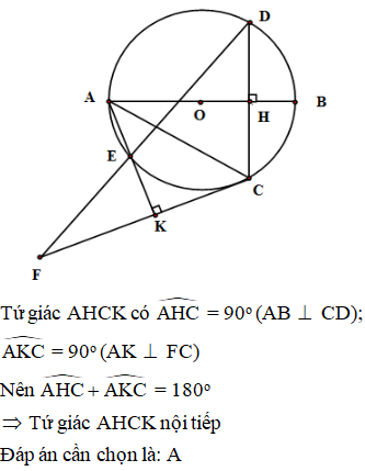 Cho đường tròn (O) đường kính AB. Gọi H là điểm nằm giữa O và B Kẻ dây CD vuông góc với AB (ảnh 1)