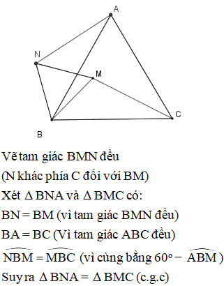 Cho tam giác đều ABC. Tìm quỹ tích các điểm M nằm trong tam giác đó sao cho  (ảnh 1)