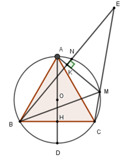 Cho tam giác đều ABC nội tiếp đường tròn (O;R). Kẻ đường kính AD cắt BC tại H. (ảnh 1)