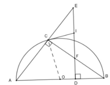 Cho nửa đường tròn (O); đường kính AB và một điểm C trên nửa đường tròn . Gọi D là một điểm (ảnh 1)