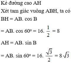 Cho tam giác ABC có AB = 16, AC = 14 và  góc B = 60 độ Tính BC  A. BC = 10  B. BC = 11 (ảnh 2)