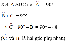 : Giải tam giác vuông ABC, biết  gócA = 90 độ và BC = 50cm  góc B= 48 độ (làm tròn đến chữ số thập phân thứ nhất). (ảnh 2)