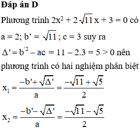 Tính delta' và tìm nghiệm của phương trình 2x^2 + 2x + 3 = 0 delta' = 5 và và phương trình có hai nghiệm (ảnh 1)