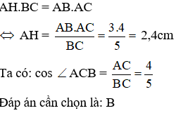 Cho tam giác ABC vuông tại A, đường cao AH. Biết AB = 3cm AC = 4cm. Tính độ dài đường cao AH,  (ảnh 3)