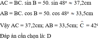 : Giải tam giác vuông ABC, biết  gócA = 90 độ và BC = 50cm  góc B= 48 độ (làm tròn đến chữ số thập phân thứ nhất). (ảnh 3)