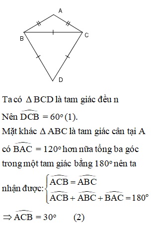 Cho tam giác ABC cân tại A có góc BAC = 120 độ. Trên nửa mặt phẳng bờ BC (ảnh 1)