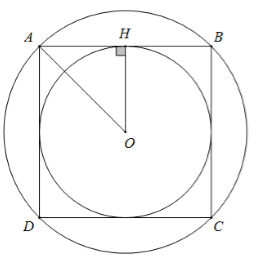 Gọi R và r lần lượt là bán kính đường tròn ngoại tiếp và đường tròn nội tiếp của một hình vuông (ảnh 1)
