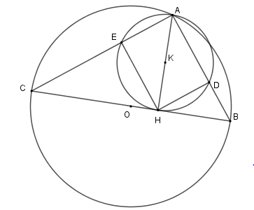 Cho tam giác ABC (AB < AC) nội tiếp đường tròn (O; R) đường kính BC. Vẽ đường cao AH của tam giác ABC. A.3456/5pi (cm2)  (ảnh 1)