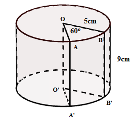 Cho hình trụ bị cắt bỏ một phần OABB’A’O’ như hình vẽ. Thể tích phần còn lại là. A. 187.5pi(cm^3)  (ảnh 1)