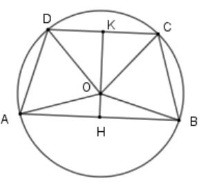 Cho đường tròn (O) có hai dây AB, CD song song với nhau. Kết luận nào đúng A. AD > BC (ảnh 1)