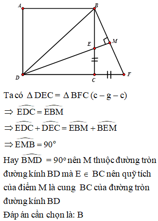 Cho hình vuông ABCD. Trên cạnh BC lấy điểm E, trên tia đối của tia CD lấy điểm F (ảnh 1)