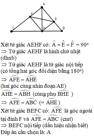 Cho tam giác ABC vuông tại A đường cao AH. Kẻ HE vuông góc với AB tại E, kẻ HF vuông góc (ảnh 1)