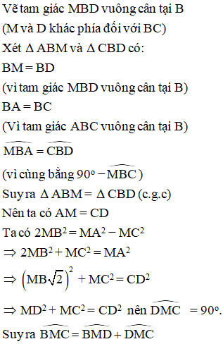 Cho tam giác ABC vuông cân tại B. Tìm quỹ tích các điểm M nằm trong 2MA^2= MB^2-MC^2 (ảnh 2)