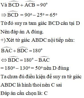 Cho tam giác ABC cân tại A có góc BAC = 130 độ. Trên nửa mặt phẳng bờ BC không chứa đỉnh A (ảnh 2)