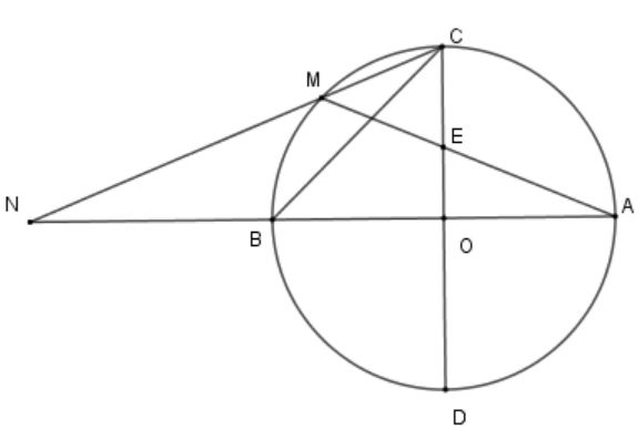 Cho (O; R) có hai đường kính AB, CD vuông góc với nhau Gọi M là điểm chính giữa cung BC (ảnh 1)