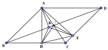 Cho hình bình hành ABCD, hai đường chéo cắt nhau tại I. Từ A kẻ các đường vuông góc với BC (ảnh 1)