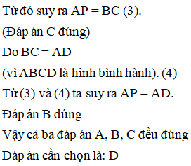 Cho hình bình hành ABCD. Đường tròn đi qua ba đỉnh A, B, C cắt đường thẳng CD tại P (ảnh 2)