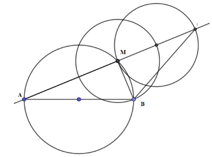 Cho đường tròn đường kính AB cố định, M là một điểm chạy trên đường tròn. Trên tia đối của tia MA (ảnh 1)
