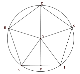 Tính cạnh của một ngũ giác đều nội tiếp đường tròn bán kính 5cm(làm tròn đến chữ số thập phân tứ nhất). (ảnh 1)
