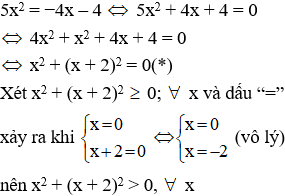 Cho parabol (P): y = 5x^2 và đường thẳng (d): y = −4x – 4. Số giao điểm của đường thẳng d và parabol (P) là: (ảnh 1)