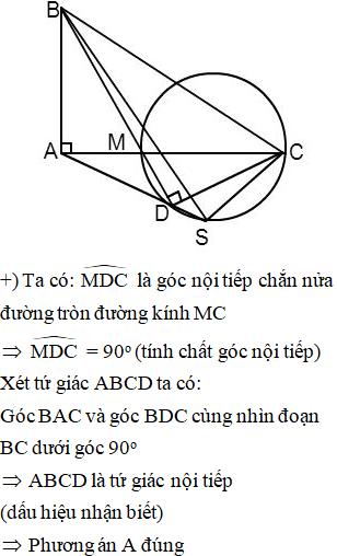 Cho tam giác ABC vuông ở A. Trên cạnh AC lấy điểm M và vẽ đường tròn đường kính MC (ảnh 1)