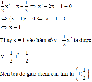 Cho (P): y = 1/2.x^2; (d): y = x - 1/2. Tìm tọa độ giao điểm của (P) và (d)  A. ( 1; 1/ 2) (ảnh 1)