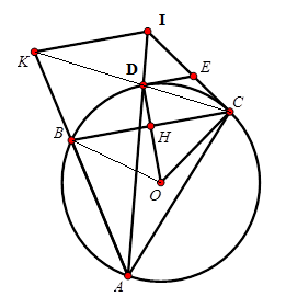 Cho đường tròn (O;R) với dây cung BC cố định. Điểm A thuộc cung lớn BC. Đường phân giác của góc (ảnh 1)
