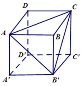 Cho hình lập phương ABCD. A’B’C’D’. Tính số góc AB’C A. 90 độ (ảnh 1)