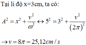Một vật dao động điều hòa có phương trình:  x = 5cos(2pi.t + pi/6) (cm, s Lấy (pi= 3, 14) . Tốc độ của vật khi có li độ (x = 3cm ) là : (ảnh 1)