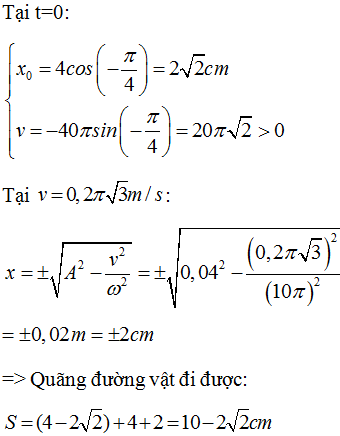 Một vật dao động điều hòa theo phương trình x = 4cos(10pi.t - pi/4) ( t tính bằng giây). Tìm quãng đường vật đi được kể từ lúc bắt đầu dao động (ảnh 1)