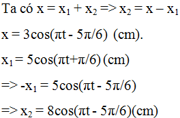 Dao động tổng hợp của hai dao động điều hòa cùng phương , cùng tần số có phương trình li độ là x = 3cos(pit - 5pi/6) (cm). (ảnh 1)